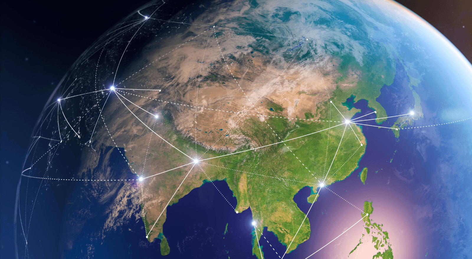 Flight paths across the globe 